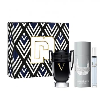 Set cadou Paco Rabanne Invictus Victory, Barbati, Apa de Parfum, 100 ml + Deodorant Spray, 150 ml + mini Apa de Parfum, 10 ml de firma original