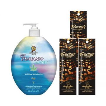 Pachet pentru plaja, Australian Gold, Forever After Sun Lotiune 650ml + Ferocious Intensificator Bronz 15ml